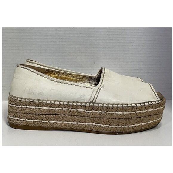 PRADA Cream Leather Platform Peep Toe Espadrilles Woven Flats Sz EU 40/US 9.5-10 - Picture 6 of 12